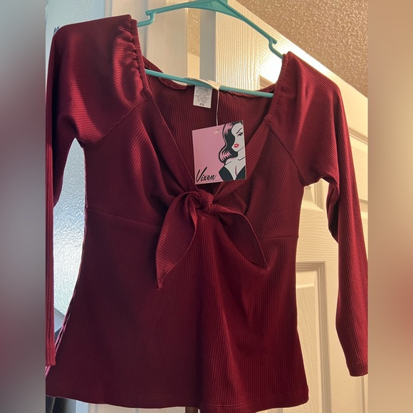 Vixen by Micheline Pitt Burgundy Tie me up Top - Picture 3 of 5